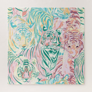 Pastel Colour Tiger Art Pattern Jigsaw Puzzle