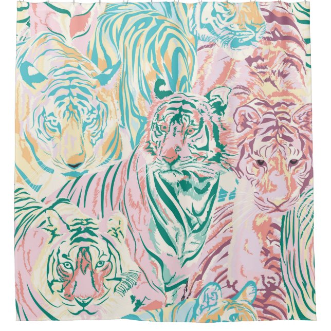 Pastel Colour Tiger Art Pattern Shower Curtain (Front)