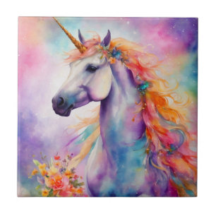 Pastel Colour Unicorn Ceramic Tile