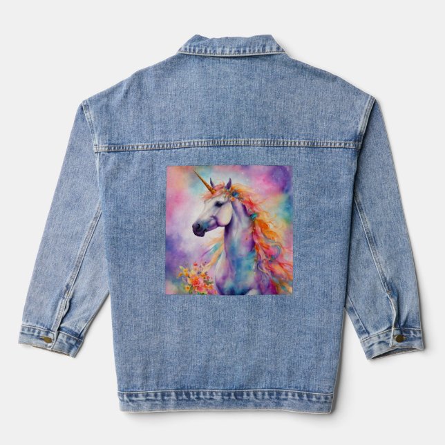 Pastel Colour Unicorn Denim Jacket (Back)
