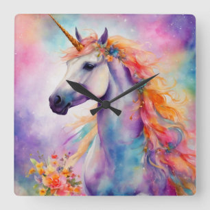 Pastel Colour Unicorn Square Wall Clock