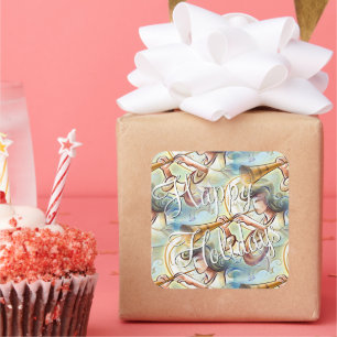 Pastel Coloured Angel With Trumpet Square Sticker