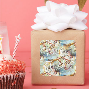 Pastel Coloured Angel With Trumpet Square Sticker