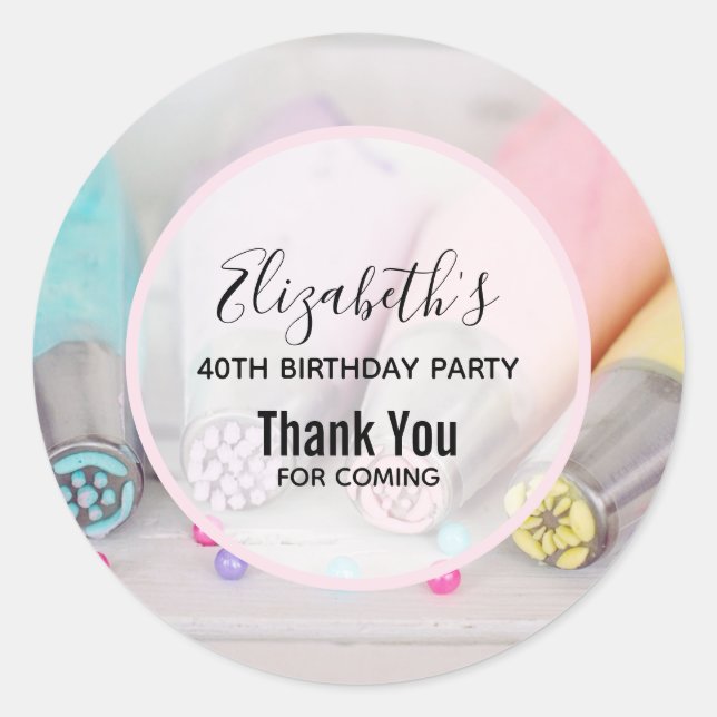Pastel Coloured Cake Decorating Tools Birthday Classic Round Sticker (Front)