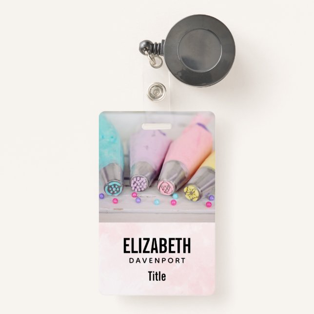 Pastel Coloured Cake Decorating Tools Photograph ID Badge (Front with Retractable)