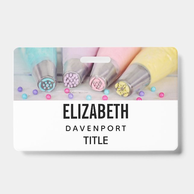 Pastel Coloured Cake Decorating Tools Photograph ID Badge (Front)