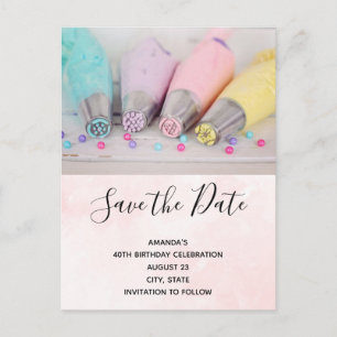 Pastel Coloured Cake Decorating Tools Save the Dat Invitation Postcard
