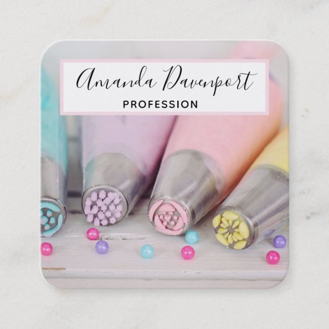 Pastel Coloured Cake Decorating Tools Square Business Card (Front)