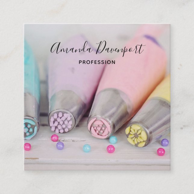 Pastel Coloured Cake Decorating Tools Square Business Card (Front)