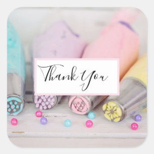 Pastel Coloured Cake Decorating Tools Thank You Square Sticker