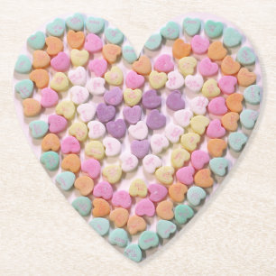 Pastel Coloured Candy Hearts Heart Shaped Paper Coaster