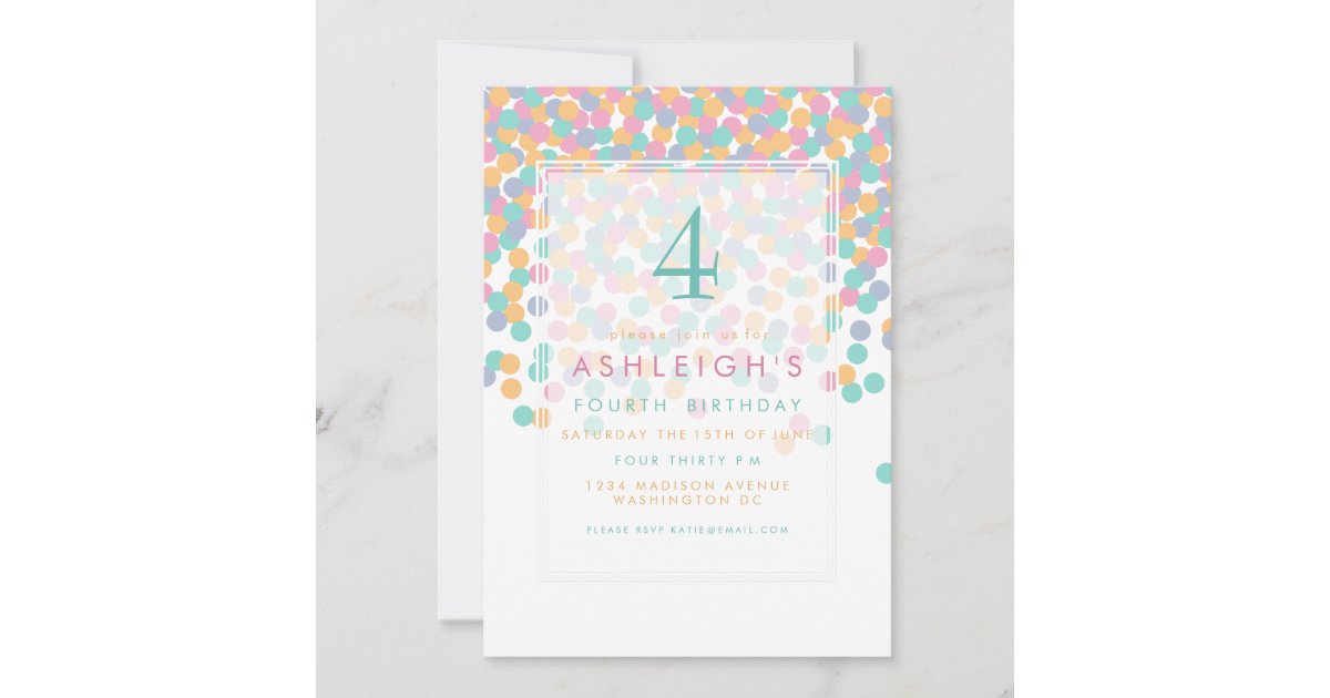 Pastel Coloured Confetti | Kids Birthday Party Invitation | Zazzle