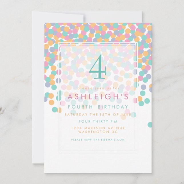 Pastel Coloured Confetti | Kids Birthday Party Invitation (Front)