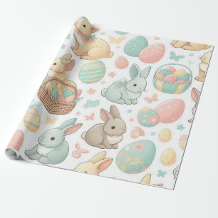 Pastel coloured Easter bunnies and easter eggs Wrapping Paper