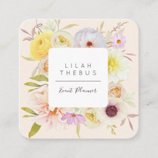 Pastel Coloured Floral Square Business Card