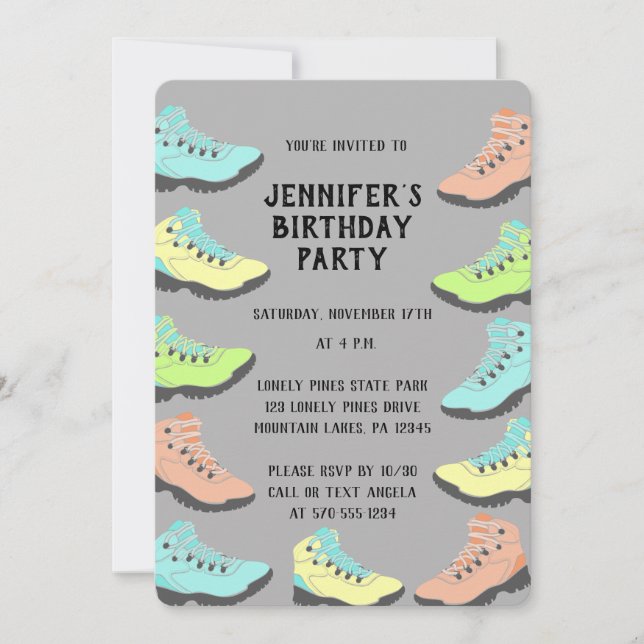 Pastel Coloured Hiking Boots Customised Invitation (Front)