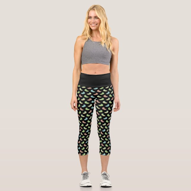 Pastel Coloured Hiking Boots on Black Capri Leggings (Front)