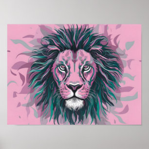 Pastel-Coloured Lion Abstract Wallpaper Poster