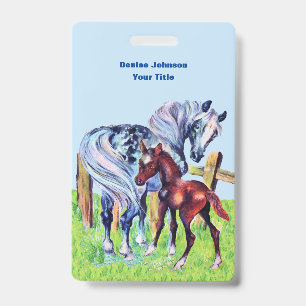 Pastel Coloured Mother Horse With Brown Colt Fence ID Badge