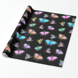 Pastel Coloured Pink, Green, Yellow,  Butterflies Wrapping Paper