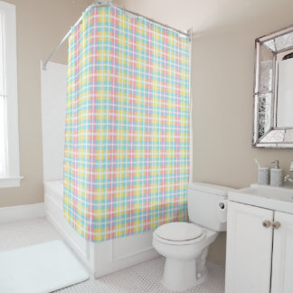Pastel Coloured Plaid Shower Curtain