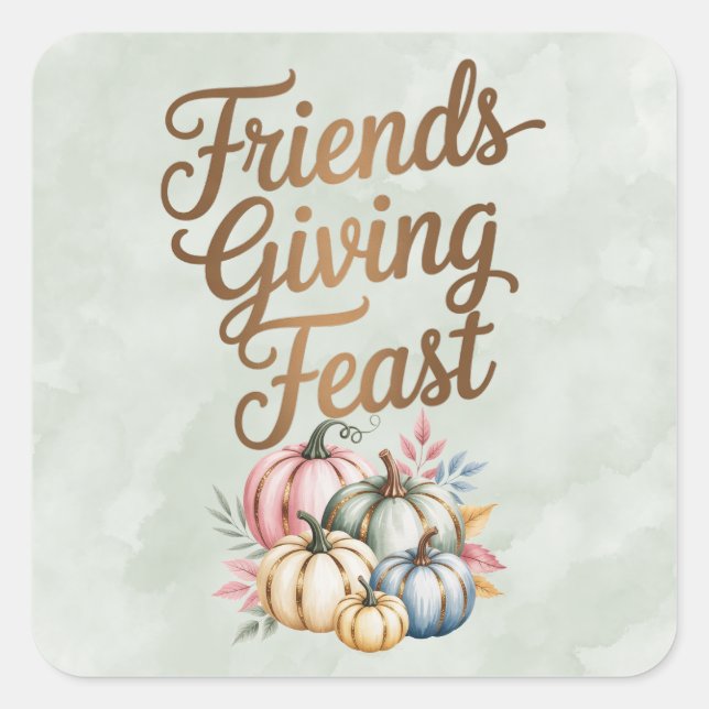Pastel Coloured Pumpkins Friendsgiving Feast Square Sticker (Front)