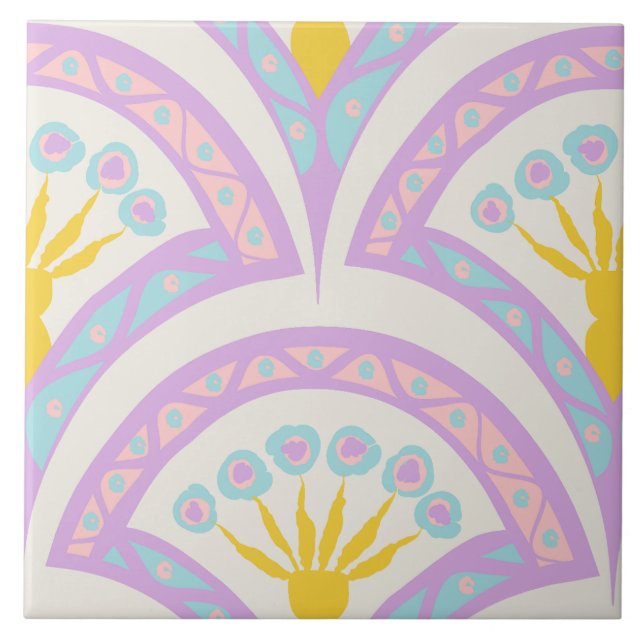 Pastel coloured shell pattern ceramic tile (Front)