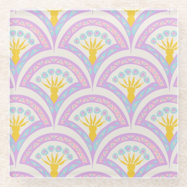 Pastel coloured shell pattern glass coaster (Front)