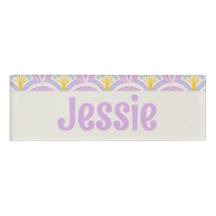 Pastel coloured shell pattern name tag