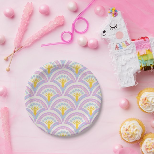 Pastel coloured shell pattern paper plate (Party)