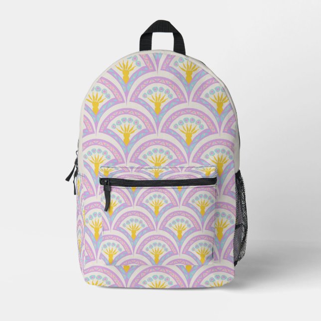Pastel coloured shell pattern printed backpack (Front)