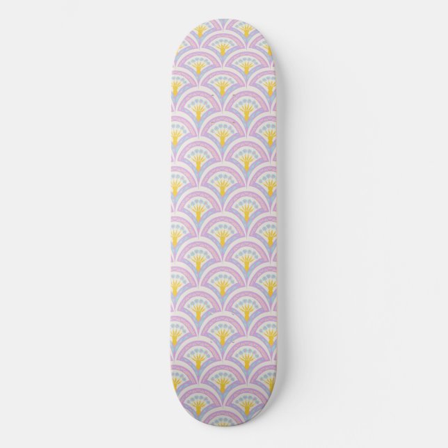 Pastel coloured shell pattern skateboard (Front)