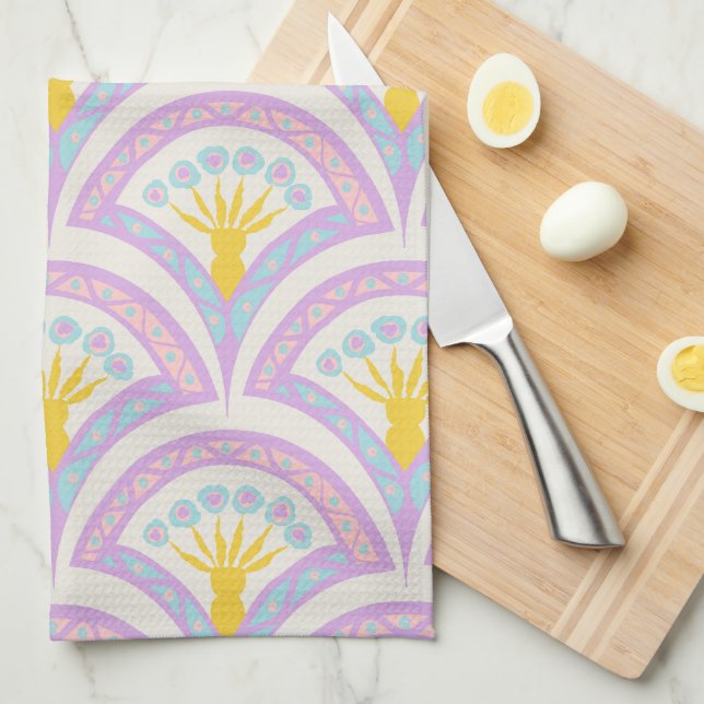 Pastel coloured shell pattern tea towel (Quarter Fold)