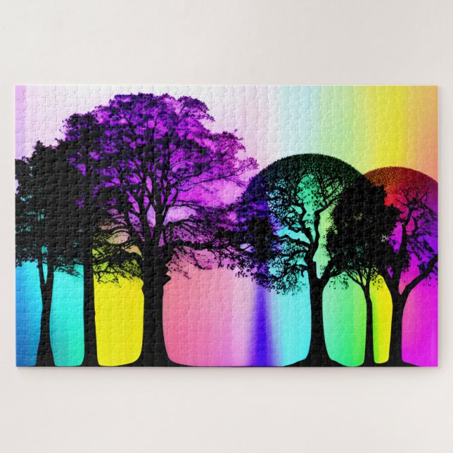 Pastel Coloured Sky with Black Silhouette Trees Jigsaw Puzzle (Horizontal)