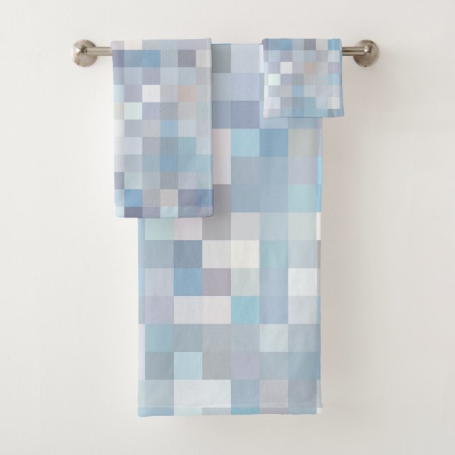 Pastel Coloured Square Pattern Bath Towel Set (Insitu)