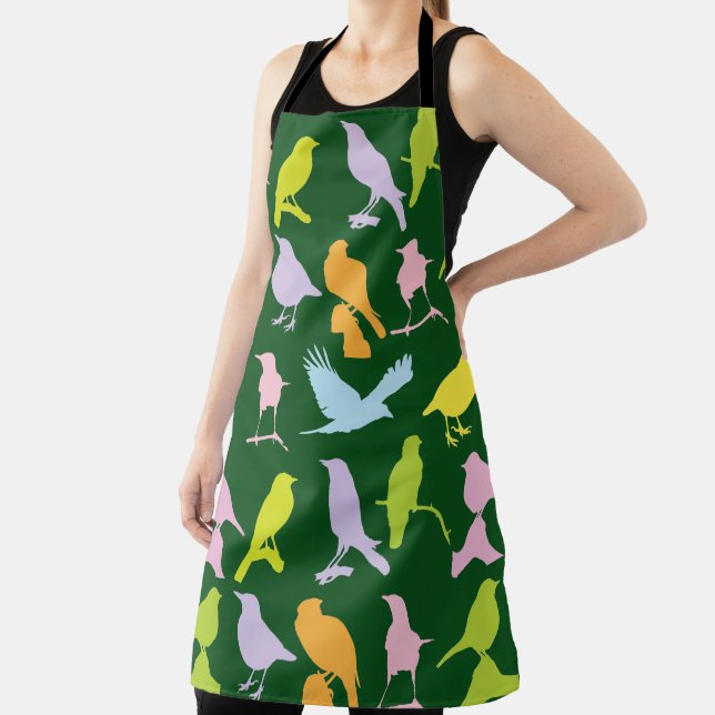 Pastel Coloured Variety of Birds Pattern Apron (Insitu)