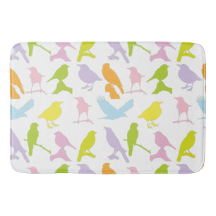 Pastel Coloured Variety of Birds Pattern Bath Mat
