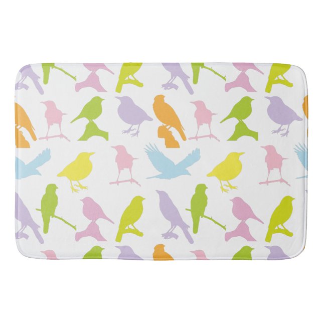 Pastel Coloured Variety of Birds Pattern Bath Mat (Front)