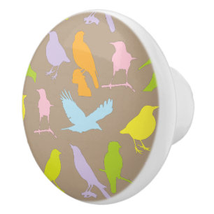Pastel Coloured Variety of Birds Pattern Ceramic Knob