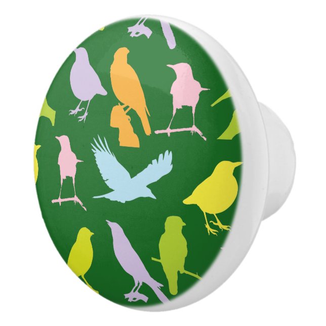 Pastel Coloured Variety of Birds Pattern Ceramic Knob (Right)