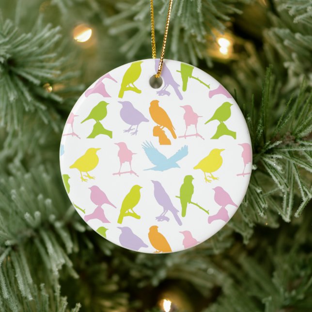 Pastel Coloured Variety of Birds Pattern Ceramic Ornament (Tree)