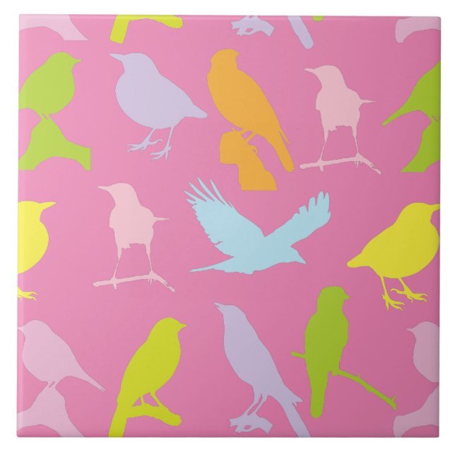 Pastel Coloured Variety of Birds Pattern Ceramic Tile (Front)
