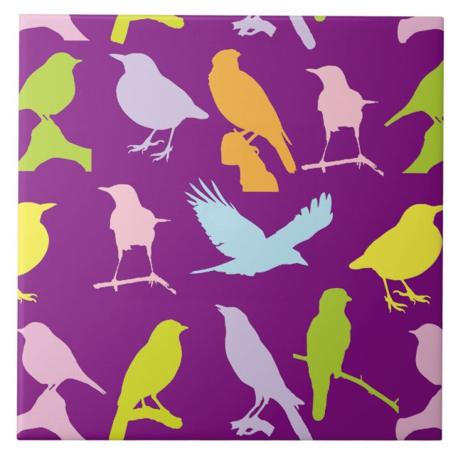 Pastel Coloured Variety of Birds Pattern Ceramic Tile (Front)