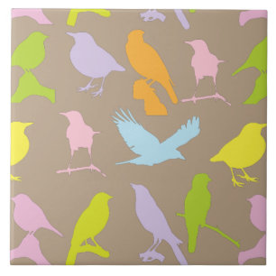 Pastel Coloured Variety of Birds Pattern Ceramic Tile