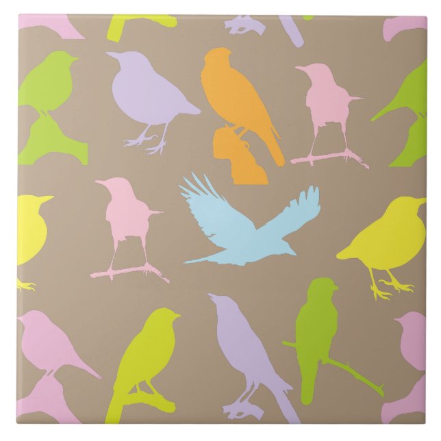Pastel Coloured Variety of Birds Pattern Ceramic Tile (Front)
