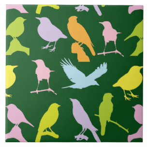 Pastel Coloured Variety of Birds Pattern Ceramic Tile
