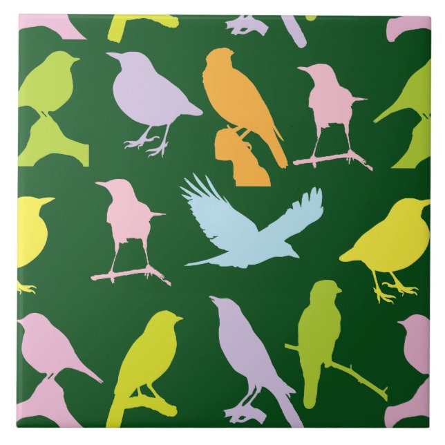Pastel Coloured Variety of Birds Pattern Ceramic Tile (Front)