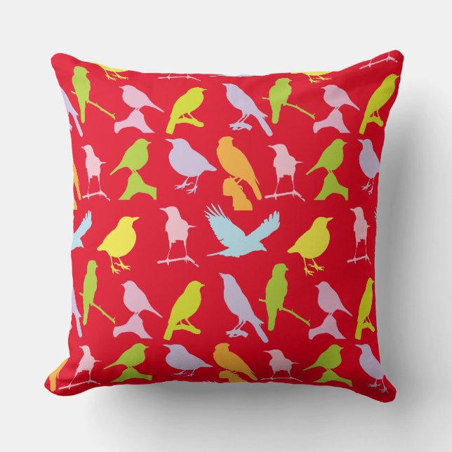 Pastel Coloured Variety of Birds Pattern Cushion (Front)
