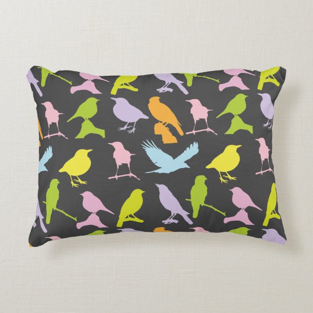 Pastel Coloured Variety of Birds Pattern Decorative Cushion (Front)