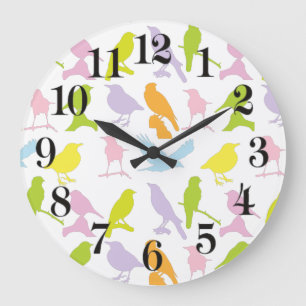 Pastel Coloured Variety of Birds Pattern Large Clock